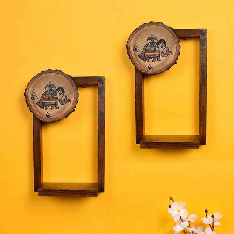 Wall Decor Round Coaster Handcrafted Wooden Shelves Set of 2 6x2.5x9