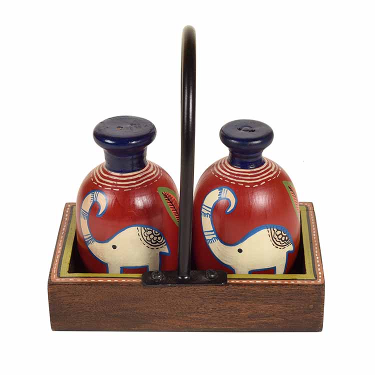 Vintage Porcelain Elephants Salt and Pepper Shakers with Tray Collectible