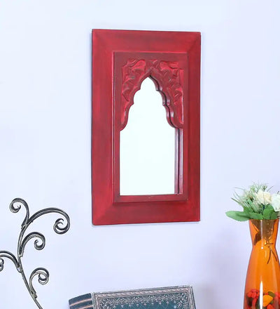 Cora Red Carved Vintage Minaret Mirror (10in x 1in x 14in) - Home Decor - 2