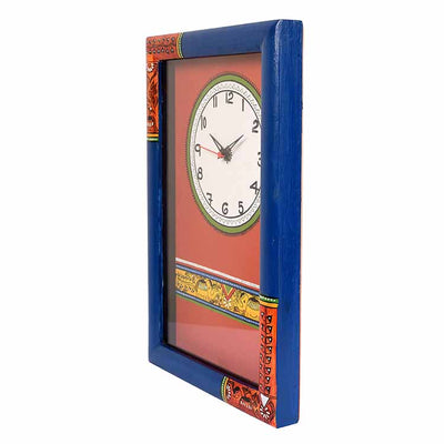 Wall Clock Handcrafted Madhubani Blue/Red with Glass (10x2x15") - Wall Decor - 3