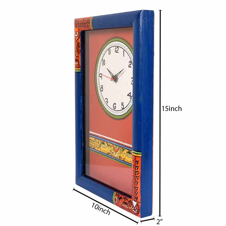 Wall Clock Handcrafted Madhubani Blue/Red with Glass (10x2x15") - Wall Decor - 5