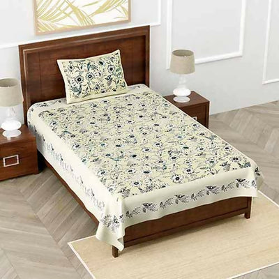 Handcrafted Single Bed Bedsheet with 1 Pillow Covers (60x90 Inch) - MonarchSingle56