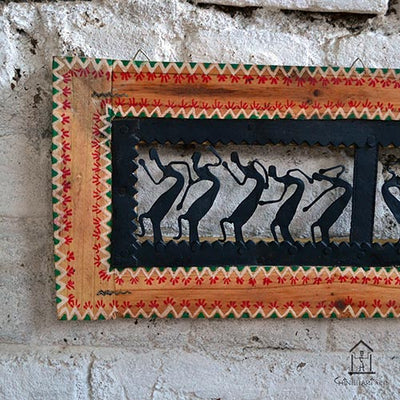 Wrought Iron Tribal Wooden Frame 2 Box Dancing Tribal Jaali Wall - Wall Decor - 3
