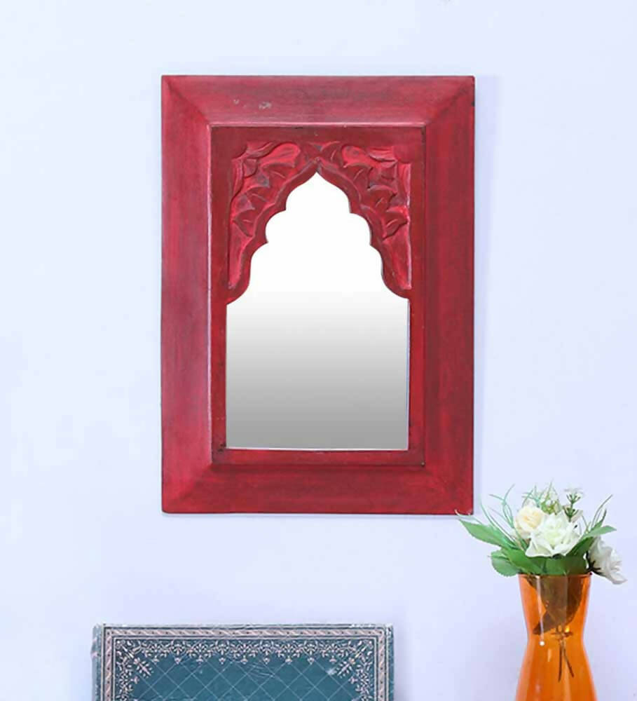 Cora Red Carved Vintage Minaret Mirror (10in x 1in x 14in) - Home Decor - 1