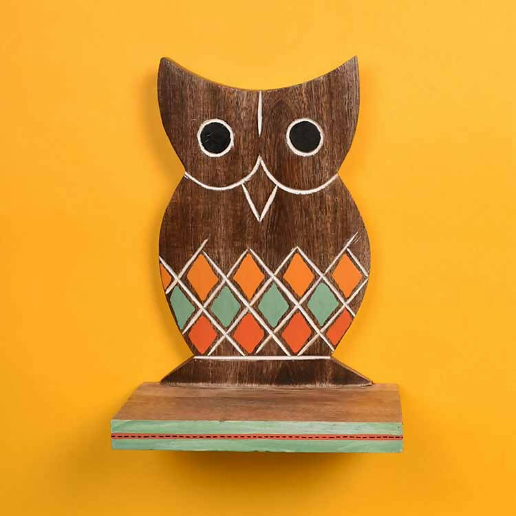 Wall Decor Handcrafted Wooden Tribal Art Owl Shelf (6.5x4x9.2") - Storage & Utilities - 1